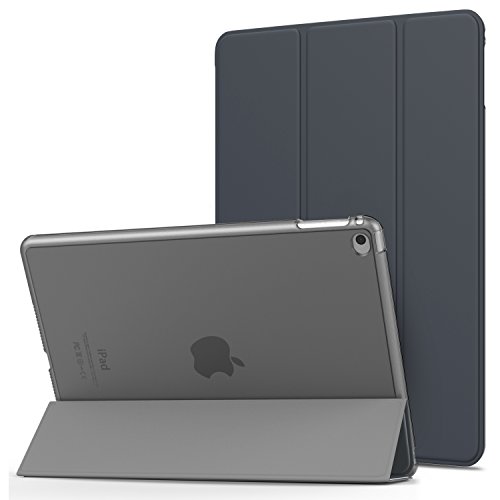 MoKo Funda para iPad Air 2 - Ultra Slim Función de Soporte Protectora Plegable Smart Cover Trasera Transparente Durable para Apple iPad Air 2 9.7 Pulgadas, Space Gris (Auto Sueño/Estela)