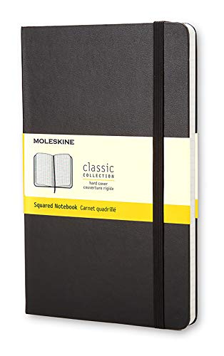 Moleskine - Cuaderno Clásico con Hojas Cuadriculadas, Tapa Dura y Cierre Elástico, Color Negro, Tamaño Grande 13 x 21 cm, 240 Hojas