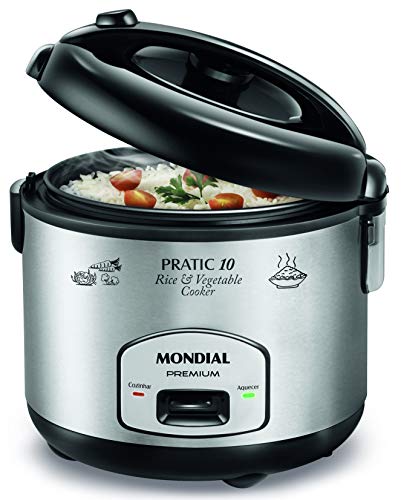 Mondial Practic 10 Olla Eléctrica Arrocera, 700 W, 1.8 litros, Acero Inoxidable, Plata y negro