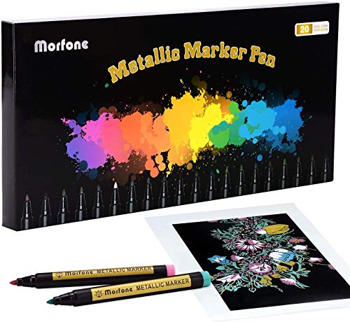 Morfone Juego de 20 rotuladores metálicos de colores rotuladores permanentes marcadores de arte para pintura, hacer tarjetas, foto de bricolaje