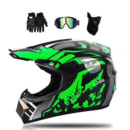 MRDEER Casco de Motocross, Profesional Casco Off-Road con Gafas Guantes Mascarilla, Casco De Motocicleta Casco Conjunto Unisex Cascos para Adultos Casco Integral,C,L