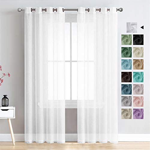 MRTREES Cortina para Ventana Dormitorio Translúcidas Visillos Paneles para Ventanas Sala para Niños Sala Comedor 2 Piezas 140×260cm Blanco