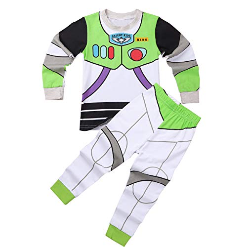 MSemis Unisex Pijamas Disfraz de Cowboy Astronauta para Niños Niñas Camisa + Pantalones Ropa de Dormir 2Pcs Otoño Invierno Regalo Cumpleaños Verde y Blanco 18-24 Meses