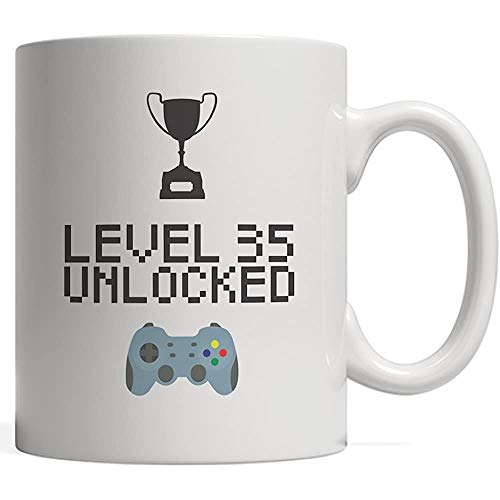 Mug 35O Nivel 35 Desbloqueado Jugador Divertido B Día Treinta Y Cinco Años Hermano Nacido En 1982 O 1983 ¡Quién Ama Los Videojuegos Geniales! Con Controlador De Consola Impresionan