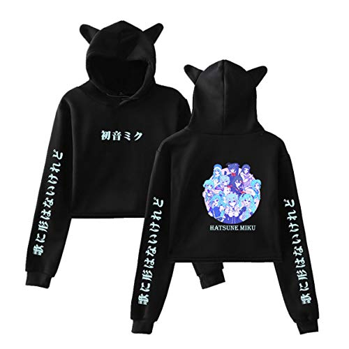 Mujeres Harajuku Sudadera con Capucha de Manga Larga Gato Oreja Corto Sudadera Hatsune Miku (2,XS)