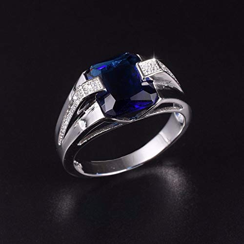 MYLDML Anillo Classic 925 streling Silver Square Blue Sapphire Rings Eternal Cocktail Anillo de Bodas para Hombres Wome Jewelry Boy Tamaño 8-13, Azul, 11