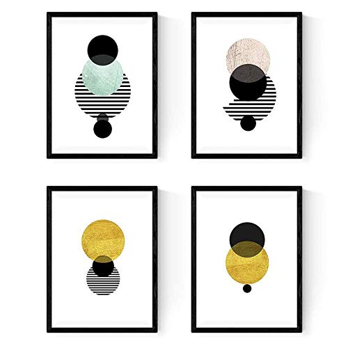 Nacnic Set de 4 láminas para enmarcar Eclipse. Posters Estilo nórdico para la decoración del hogar. Tamaño A3. Láminas con imágenes geometricas en Estilo escandinavo.Papel (250 Gramos)