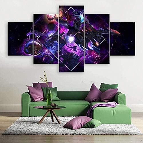 NC56 5 Paneles de Arte de Pared Impresas en Lienzo Personaje de Estrella Oscura del hogar Lienzo Cuadros de Pintura League of Legends Arte de Pared póster de Juego Obra de arte150x80cm