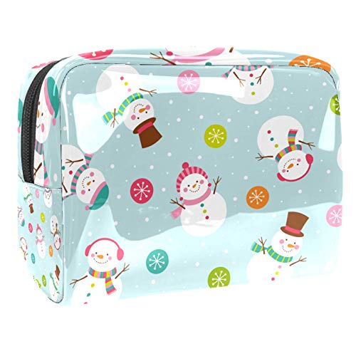 Neceser de Maquillaje Estuche Escolar para Cosméticos Bolsa de Aseo Grande Linda Figura de muñeco de Nieve y Copos de Nieve