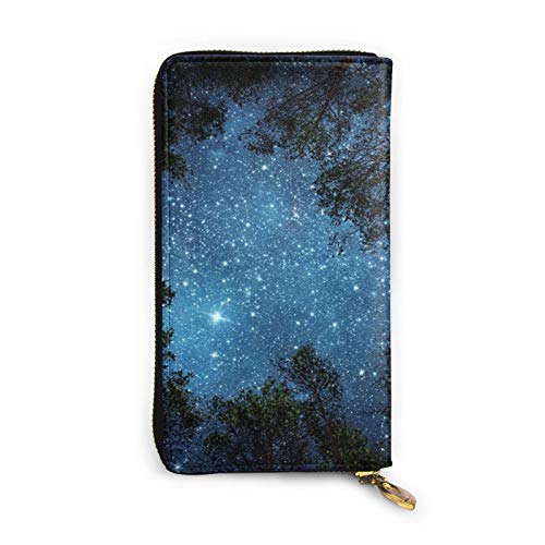 Night Sky - Cartera larga para mujer, de piel auténtica, con tarjetero