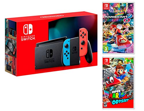 Nintendo Switch-Konsole 32Gb Neon-Rot/Neon-Blau + Super Mario Odyssey + Mario Kart 8 Deluxe - Super Mario Pack
