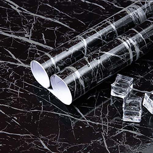 Niviy Adhesivo Papel de Mármol para Muebles de Cocina Vinilo Decoracion PVC Material Adhesivo Marmol Papel Pegatina Antifouling Resistete a Humedad y Mancha de Grasa 60X200cm Negro