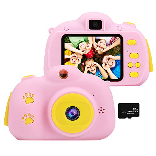 OCDAY Cámara para Niños, Cámara Infantil con Una Pantalla de 2.4 Pulgadas, Tarjeta de Memoria Micro SD 32GB, Un Perfecto Regalo de Cumpleaños, Navidad y El Día del Niño (Rosa)