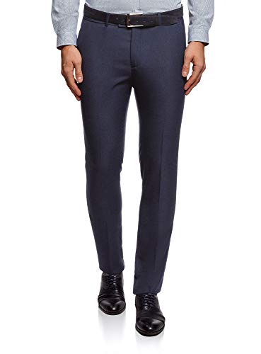 oodji Ultra Hombre Pantalones Clásicos con Pinzas, Azul, 42