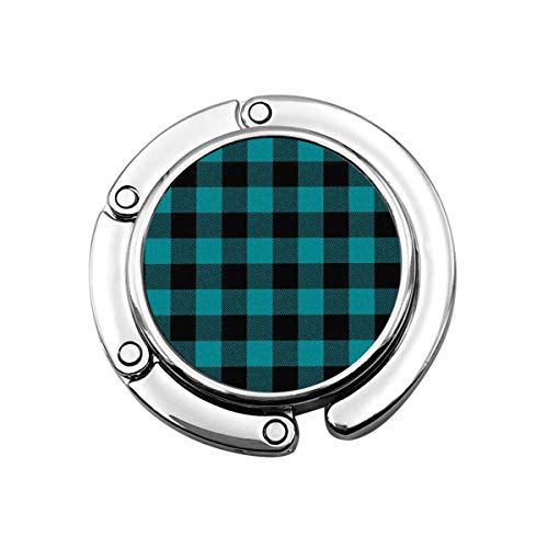 Osmykqe Gancho para bolsa Seamless Teal Buffalo Plaid Round Plegable Monedero Bolso Gancho para colgar