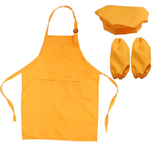 OUNONA Juego de chef para niños Delantal para niños Sombrero y mangas de cocina Juego de chef para niños para cocinar Pintura o decoración para hornear (naranja)