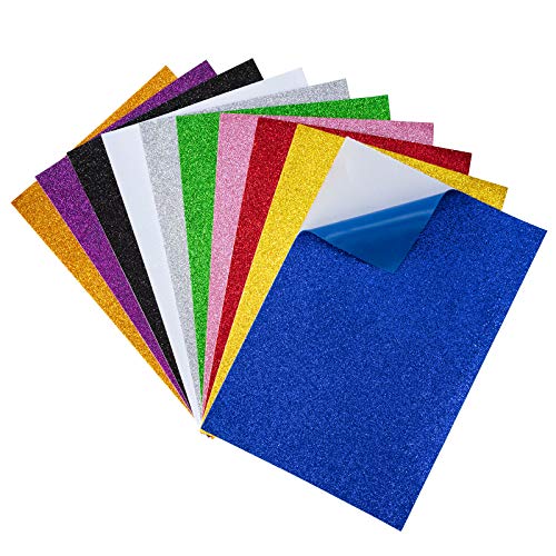 Papel Goma Eva, Cartulina con Purpurina Adhesivas, A4 Colorido Chispa de Brillo Hojas de Espuma para Manualidades y Artesanías de Bricolaje, Niños Decoración de Regalo de Navidad (10 Colores)