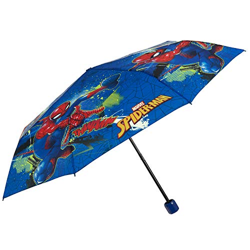 Paraguas Spiderman Infantil Portátil Seguro - Paraguas Plegable de Superhéroes para Niños - Sombrilla Lluvia Hombre Araña Niño - Paraguas Marvel con Apertura Manual - Diámetro 91 cm PERLETTI (Azul)