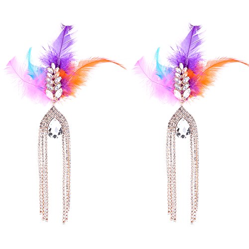 Pendientes,Colgante，Clip Hebilla de oreja，Aretes，Cuelgan，Personalidad Espectáculo de diamantes tachonados con borla con forma de pluma Nuevo Pendiente de escenario con plumas,3# MÁS minimalis