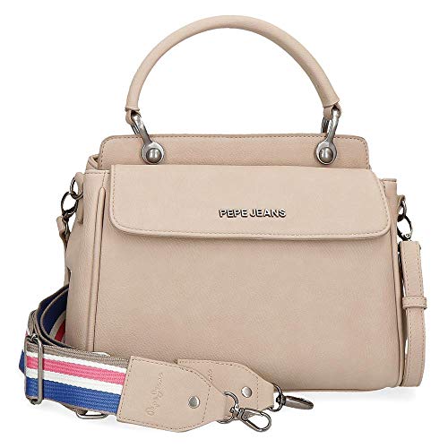 Pepe Jeans Eva Bolso con Solapa Beige 26x14x5 cms Piel Sintética