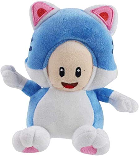 QIXIDAN Super Mario Bros Kinopio Doll 3D World Game Cartoon Cat Blue Mushroom Toad Animal de Peluche Juguetes de Peluche 18cm