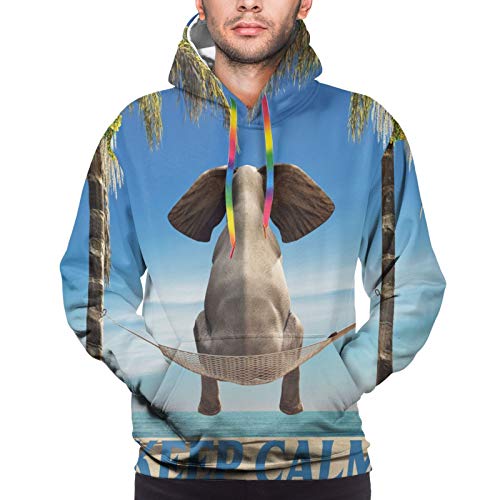 QUEMIN Sudadera con Capucha para Hombre Elephant Stares Ocean Sea Beach Unisex 3D Novedad Sudaderas Pullover con Bolsillos Casual