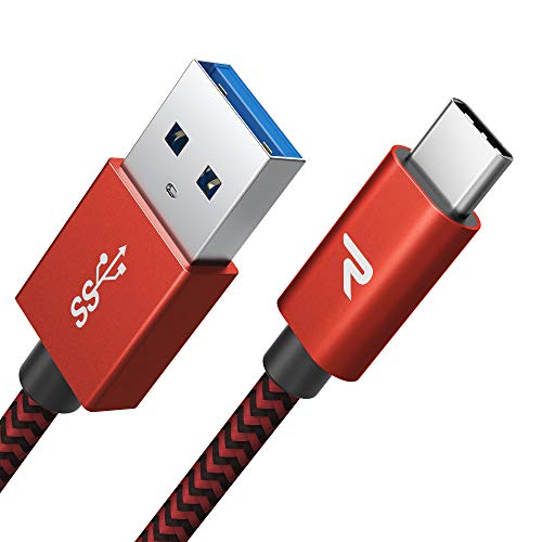 RAMPOW Cable USB Tipo C a USB 3.1 Gen 1 Cable USB C Cargador Rápid -[Garantía de por Vida]- Cable Tipo C Compatible con Samsung Galaxy S8/S9+/Note 8, HTC 10/U11/U12+, DELL XPS 13/15-2M, Rojo