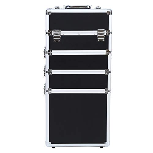 Ridgeyard 5 en 1 universal beauty case trolley Maletín para maquillaje Estuche de maquillaje Neceser de viaje- Negro con Silve Edge