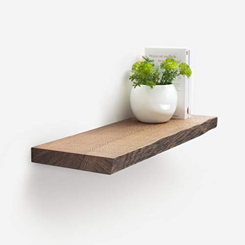 Rikmani Estante de Pared de Madera de Roble Macizo - Estante Hecho a Mano con Borde de árbol librería Estante de Madera Tablero de Pared 60 cm x 20 cm x 4 cm