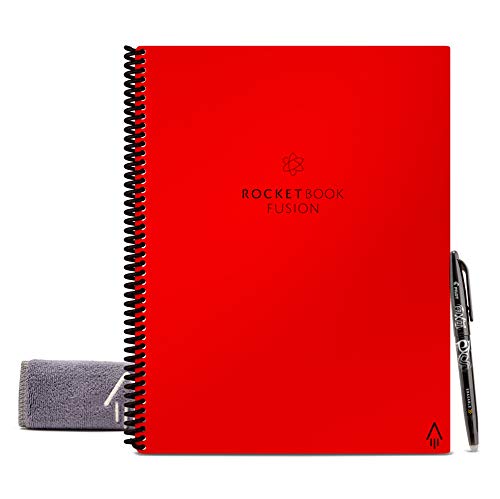 Rocketbook Fusion - Cuaderno de notas reutilizable e inteligente - Rojo, Hoja A4, 7 estilos de páginas para maximizar la productividad, bolígrafo FriXion y toallita incluidas