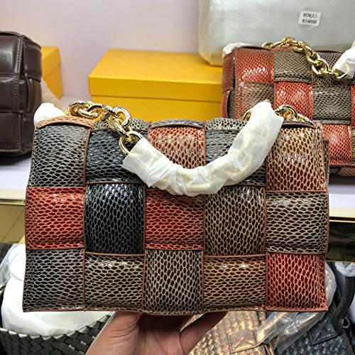 San-Hai Bolsa de Mensajero de Cuero Femenino Bolso Diseñador Tendencia Femenina Tela Escocesa Bolsa de Hombro Damas Cartera y Bolso San-Hai (Color : Snake Woven, Size : L26xW6xH16cm)