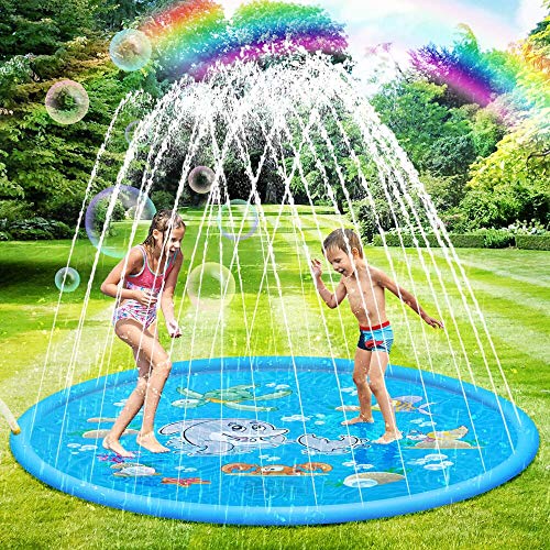 SANBLOGAN Splash Pad,Colchoneta de Agua para Niños,Juegos de Agua para Niños,Tapete de Juegos de Agua Almohadilla de Rociadores Juguete de Verano 170cm,PVC Salpica Almohadil,Piscina de Juego de Verano