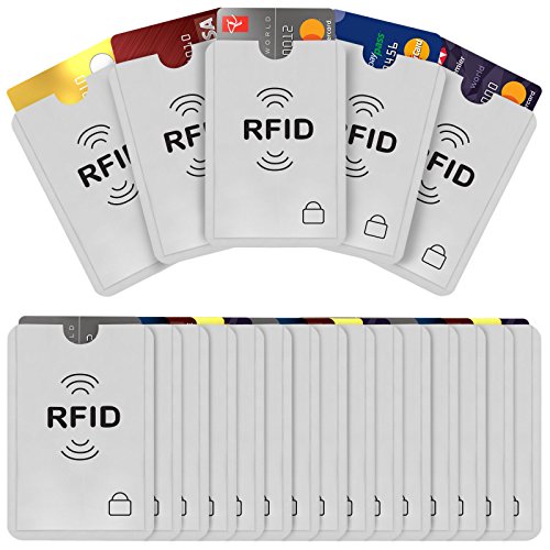 Savisto - Fundas para tarjetas de crédito con bloqueo RFID, 20 unidades, para protección contra robo de identidad, color plateado