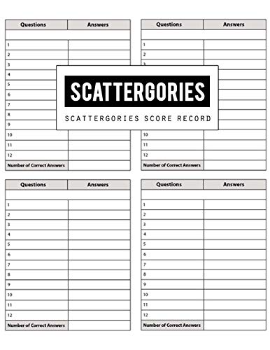 Scattergories Score Record: Scattergories Score Game Record Book, Scattergories Score Keeper, Keep track of who ahead in your favorite creative ... ... party game, Size 8.5 x 11 Inch, 100 Pages