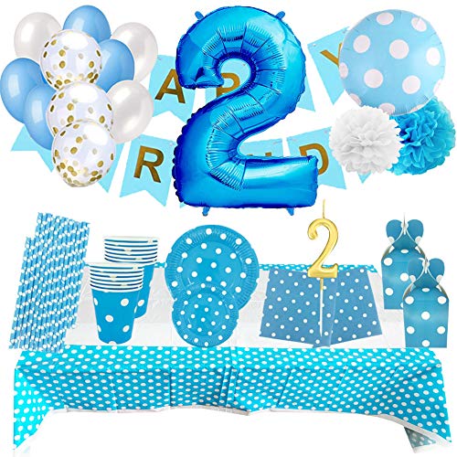 Set de Artículos Accesorios Completo para Decoración Fiestas Cumpleaños Bebé Lote Sirve 16 Invitados (Niño de 2 años)