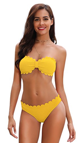 SHEKINI Bikini Sólido con Traje de Baño Dividido con Sujetador suspendido Bikini Top y Bikini Sexy con Parte Inferior de Bikini Traje de Baño de Dos Piezas (XL, Amarillo)