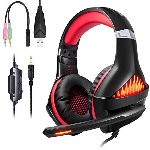 ShinePick Auriculares para juegos con micrófono para PS4, Xbox One, PC de videojuegos