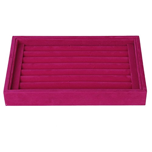 SODIAL(R) Caja De Sostenedor De Gemelos Y Anillos De Madera Caja De Exhibicon De Gemelos Y Anillos Sin Capa Caja Con 7 Filas - Rosa