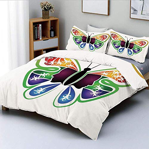 Soefipok Juego de Funda nórdica, Ilustración Moderna de Mariposa con Silueta simbólica de Mujer Muse Muse Decor DecorativeDecorative Juego de Cama de 3 Piezas con 2 Fundas de Almohada, Multi, p