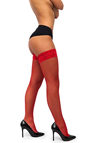 sofsy Medias de Red de Redecilla de Pesca de Rejilla Thigh High Top de Encaje de Silicon Lencería de Red Calcetería Red 3/4 - Medium/Large