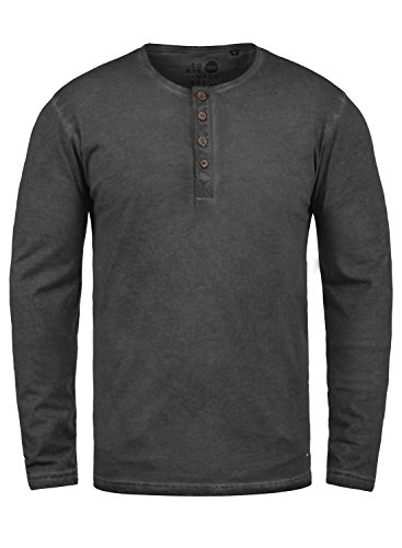 !Solid Timur Camiseta Básica De Manga Larga Longsleeve para Hombre con Cuello Grandad De 100% algodón, tamaño:M, Color:Black (9000)