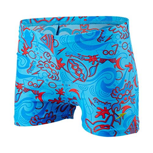 Speedo Seasquad Allover Aquashort Pantalón Corto, Bebé-Niños, Azul neón/Rojo Riesgo/Azul japón, 4YRS