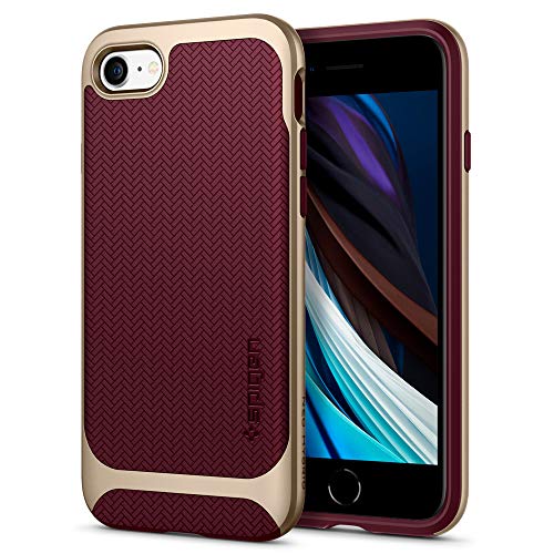 Spigen Funda Neo Hybrid Herringbone Compatible con iPhone SE 2020, Compatible con iPhone 8 y Compatible con iPhone 7 - Borgoña