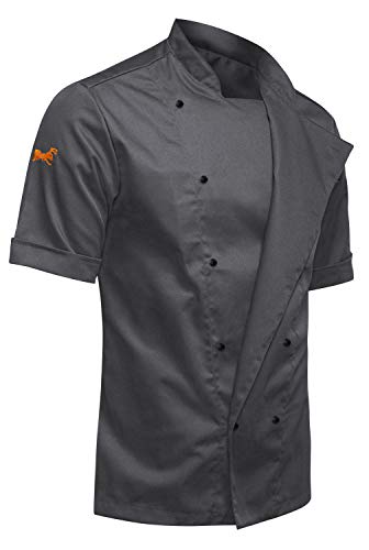 strongAnt® - Chaqueta de Chef para Hombrecon Botones de Bola, easyClean, Fácil de Planchar, Repelente de Suciedad, con Mangas Cortas, Limpieza fácil - Color: Gris Antracita, Talla: L