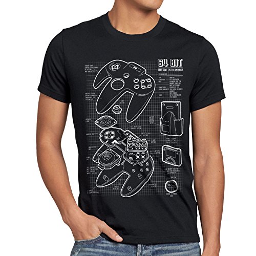 style3 64 bit Gamepad Cianotipo Camiseta para Hombre T-Shirt, Talla:L, Color:Negro