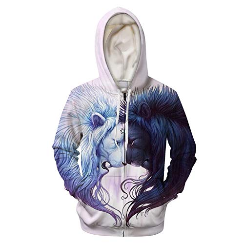 Sudaderas con Cremallera de Manga Larga Hombres 3D Lion Fight Print Club Casual Street Teenager Sudaderas con Cremallera de Manga Larga, 4X-Large