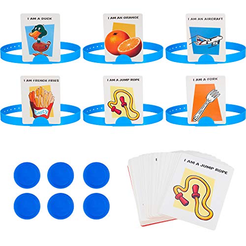 Sumind 77 Piezas Juegos de Adivinanzas Divertido Conjunto de Juego de Preguntas Rápidas Incluyes 6 Diademas, 50 Tarjetas con Imágenes, 20 Monedas de Puntuación