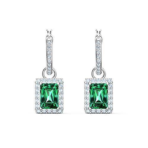 Swarovski Pendientes Angelic Rectangular, verde, baño de rodio