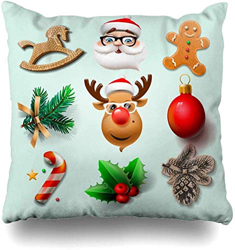 TABUE 18X18inch Fundas de Almohada, Objetos navideños Vacaciones Hipster Año Niño Santa Patrón de Doble Cara Sofá Funda de cojín Sofá Hogar Regalo Cama Funda de Almohada