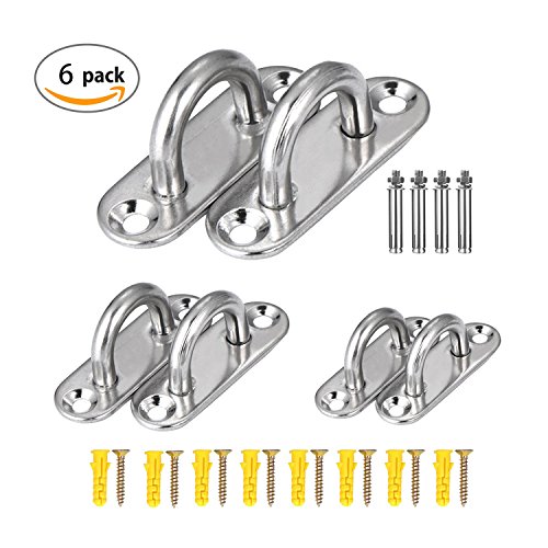 TANGGER 6PCS Anclaje para Pared, Ganchos de Techo Yoga de Acero Inoxidable de Techo o Pared Pared con Anillo para Entrenamiento de Suspensión con 12 Tornillos